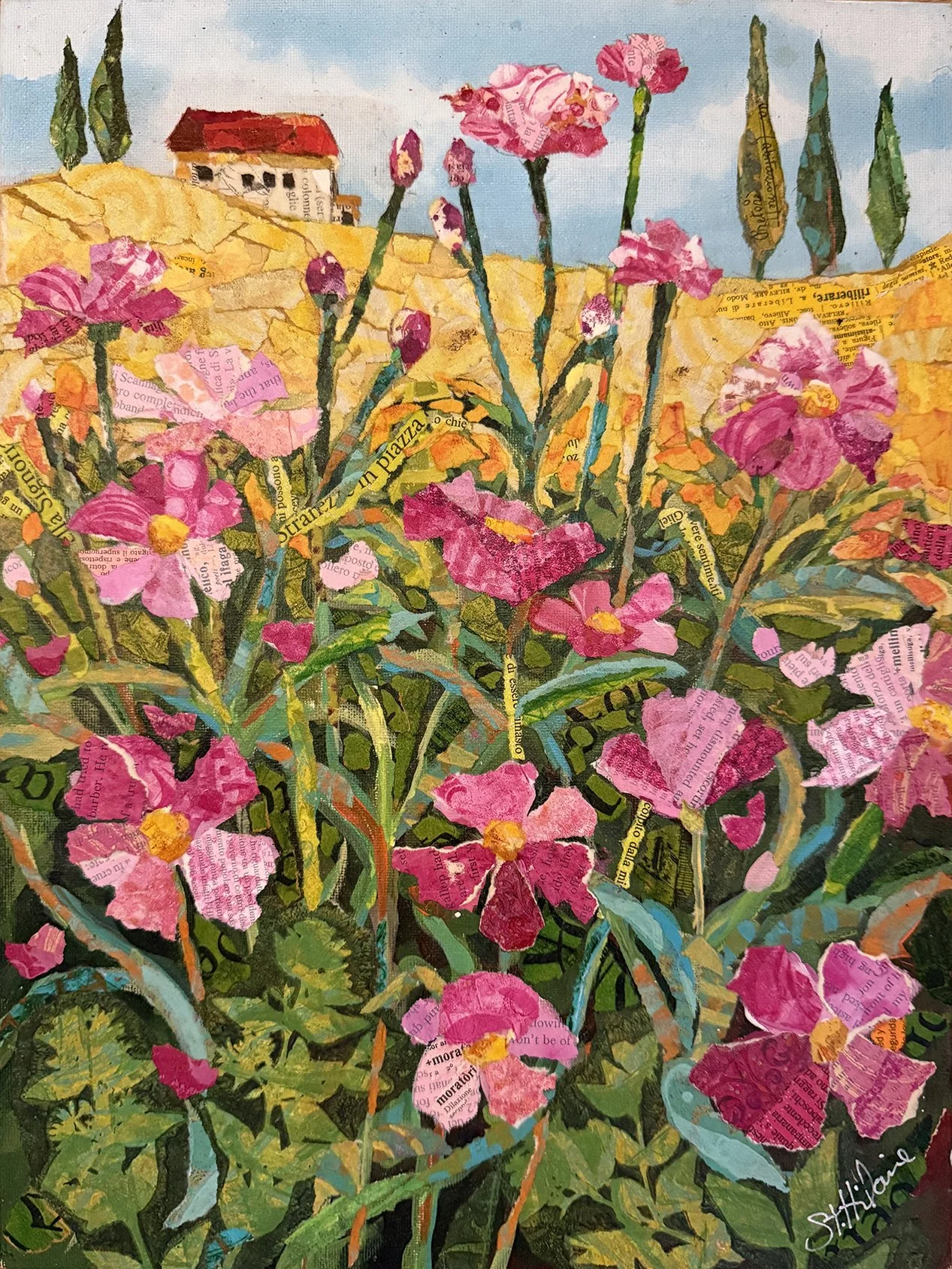 Floral Tuscan Landscape / 12x16 — PaperPaintings.com